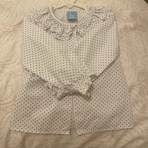EUC Bella Bliss 3T Blouse (blue and white dots), buttons down front.